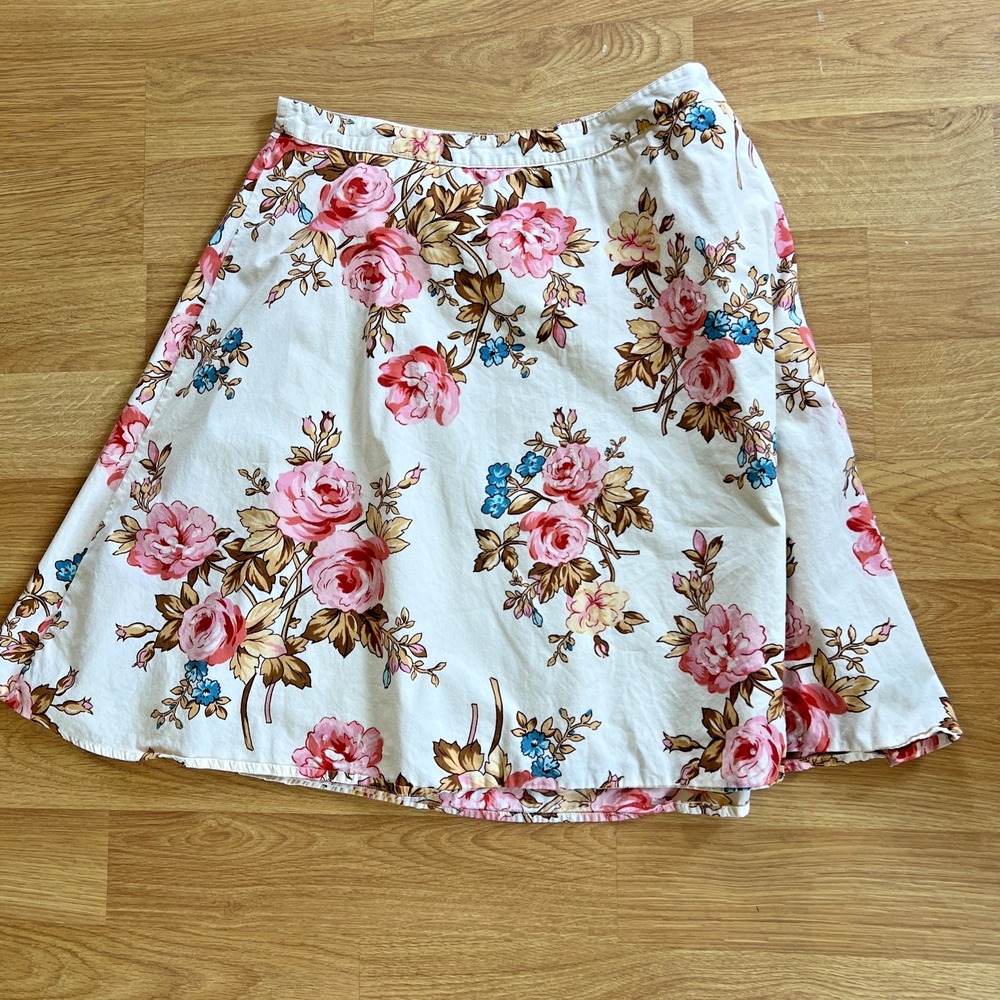 Sonoma Floral Midi Skirt Sz XL Cotton Roses Peonies Prairie Cottage Fairy Garden